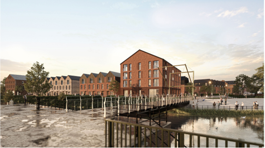 An image showing new houses next to the dockside